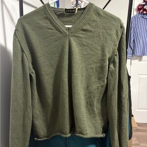 Olive Green V-Neck Sweatshirt